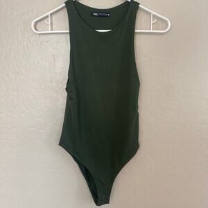 Zara Tank Bodysuit Womens Size Small Dark Olive Green Minimalist Basic Capsule